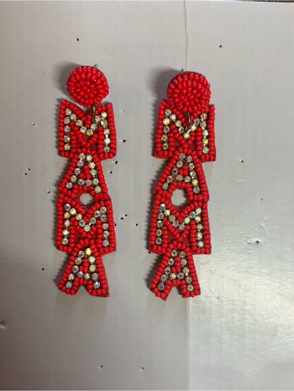 MAMA Red and Silver Beaded Statement Drop Earrings